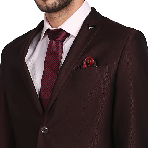 Image of Blackberrys Men Red Solid Slim Fit Suits