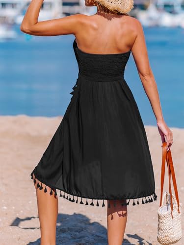 CUPSHE Women Strapless Tube Swimsuit Coverup Smocked Beach Cover Up Dress Green3