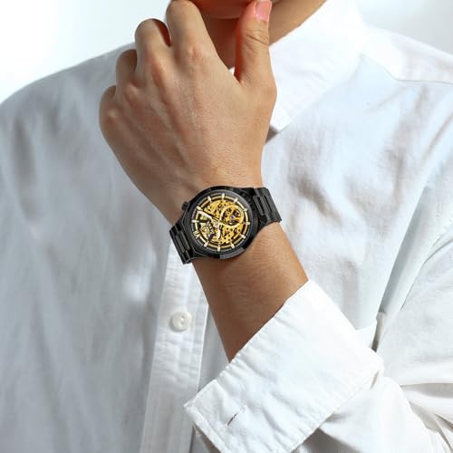 Image of OLEVS Mens Skeleton Watches Automatic Self Winding Mechanical Designer Luxury Dress Stainless Steel Waterproof Original Wrist Watches for Men