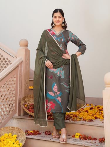Image of Vaamsi Women's Rayon Blend Floral Straight Printed Kurta Pant With Dupatta | Kurta Sets For Woman