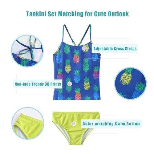 Image of Girls 3 Piece Swimsuits Set Long Sleeve Rash Guard for Girls Tankini Bathing Suits Beach Swimwear 3-16 Years