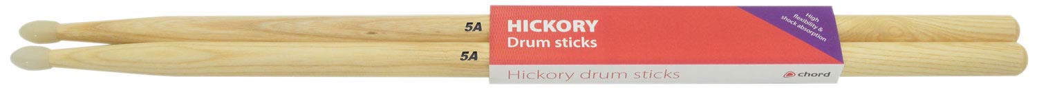Chord | Hickory Drums Sticks Supplied in Pairs | 5A - Nylon Tips