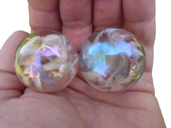 Generic 2 BOULDERS 35mm Pink Fairy Marbles Glass Ball Jellyfish Iridescent Giant Large