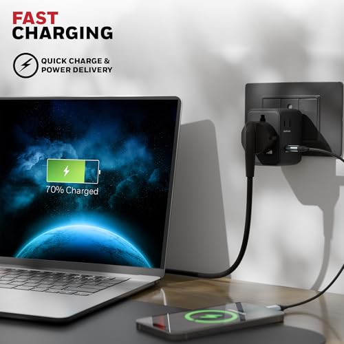 Image of Honeywell Universal Travel Adapter 70W, 7 in 1 Fast Charging, QC3.0 /PD, Universal & US Socket, 3 Type C, 2 USB A, Overload & overvoltage Protection, International Adapter for EU, US, UK & CN /AUS