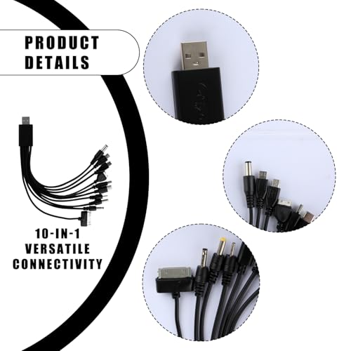 Bojueshaw 10-in-1 Multi USB Charging Cable – Universal Black Charger Cord with Multiple Connectors for Phones, Power Banks, Camping Lights, and Car Charging - Image 2