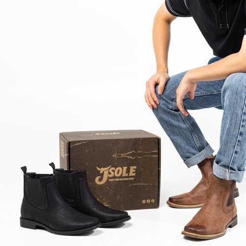 J's.o.l.e 2 Pair Chelsea Cowboy Boots for Men Square Toe Ankle Western Dress Boots Mens Gifts Casual Brown Black Boot Set3