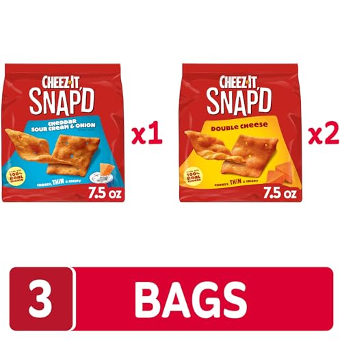 Cheez-It Snap'd, Cheese Crackers Chips, Thin Crisps, Lunch Snacks, Variety Pack, 22.5oz Box (3 Bags)