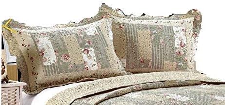 ALL FOR YOU 2-Piece Embroidered Quilted Pillow Shams-Standard Size (sage Green Patchwork Prints)