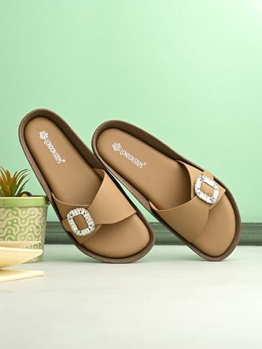 Image of Women Fashion Cross Strap Sliders with Crystal Buckle | Stylish Casual Slip-On Sandals for Women | Lightweight Comfort Slides Everyday Wear