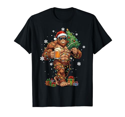 Funny Bigfoot Santa Christmas Tree Light Beer Xmas Sasquatch T�V���c