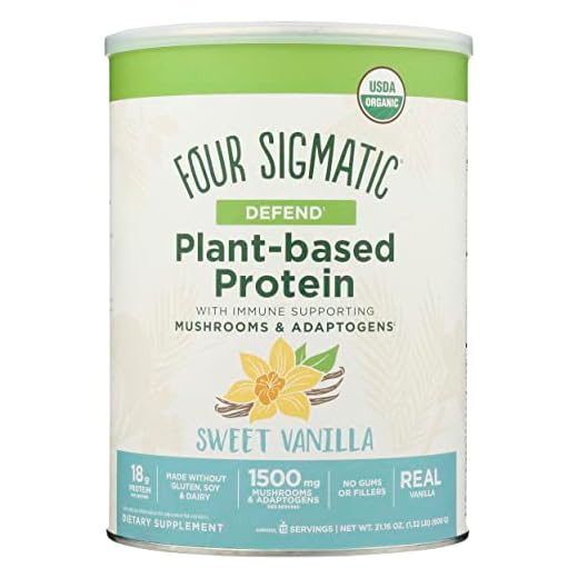 Four Sigmatic Organic Plant Based Protein with Superfoods Repair Sweet Vanilla Flavor, Refined Sugar Free, Gluten Free, Soy Free, No Gums or Fillers, 21.6 Ounce (Pack of 1)