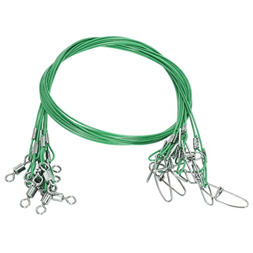 Fishing Leaders, 10 Pcs 50cm Fishing Wire Rigs Leaders Anti Bite Fishing Line Leaders with Swivels Ine Leaders (Green)