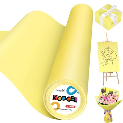 Image of Koogel Yellow Wrapping Paper, 15" x 450"(38') Yellow Paper Roll for Gift Wrapping Craft Supplies Bouquet Flower Covering Poster Packing