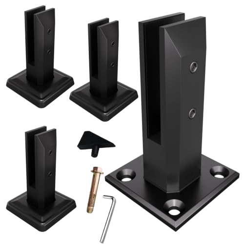 Black Glass Railing Clamp, 4 Pack, Heavy Duty Glass Spigot Post, 304 Stainless Steel Railing System for Stairs Balusters/Patio/Deck