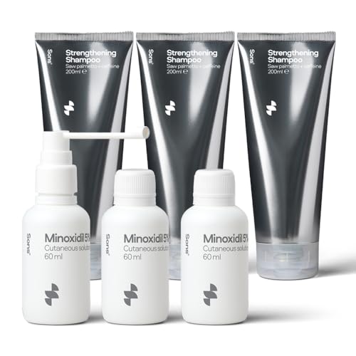 Sons Minoxidil 5% Solution & Hair Growth Shampoo for Men. Hair Regrowth Treatment. DHT Blocker Citrus Head Wash with Caffeine. Hair Thickening & Anti-Dandruff Formula. 3 Month Supply. Made in Europe.