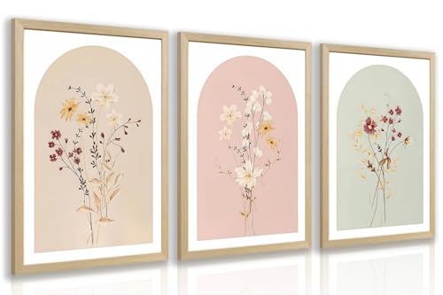 LERVR Wood Framed Botanical Wall Art Set of 3, Vintage