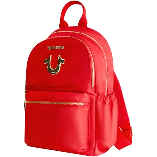 True Religion Backpack, Zip pocket, Horseshoe Logo Travel Bag, Red