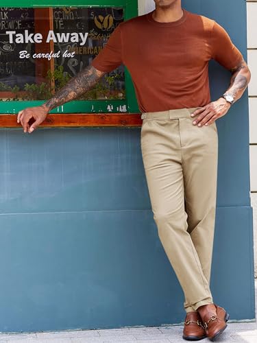 PASLTER Mens Chinos Pants Slim Fit Stretch Flat-Front Skinny Dress Suit Pants Cotton Slacks3