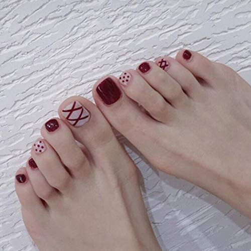 Yienate Kunstnägel für Zehen, schick, exquisit, Brautschmuck, rote Linien und Punkte, falsche Nägel für Zehen…