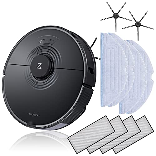 日本正規代理店品 ロボロック S7 黒 純正アクセサリーセット 強力水拭き対応 高速振動モップ カーペット自動回避 モップ自動リフトアップ 高精度レーザーセンサー 強力吸引 静穏性 180分連続稼働 ラバーブラシ 自動充電 落下防止 段差乗り越え AIスピーカー対応 S752-04