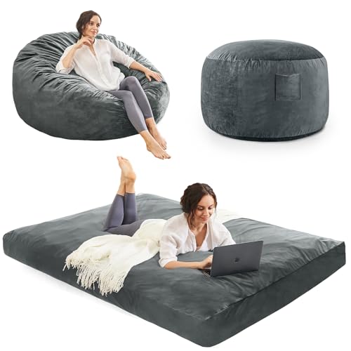 Bean Bag Chairs for Teens - Bean Bag Chair Convertible Bean Bag Bed - Small Beanbag Chair with Micro Fiber Cover/Furniture Foam Filler - Floor Couch Sofa in Bedroom Dorm Room - Youth Charcoal