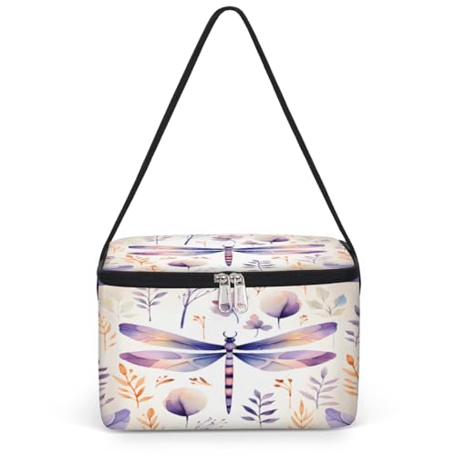 GzLeyigou Dragonfly Leaves Lunch Bags for Women Men 9 Cans, Hot & Cold Food Delivery Bag Insulated Grocery Bag Insulated Lunch Box Colorful Dragonfly Cooler Bag for Office Work Picnic Beach