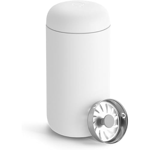 Fellow 12 oz Carter Move Travel Mug - Vacuum-Insulated Stainless Steel Travel Coffee Mug - Coffee Tumbler with Ceramic Interior and Splash Guard - Matte White