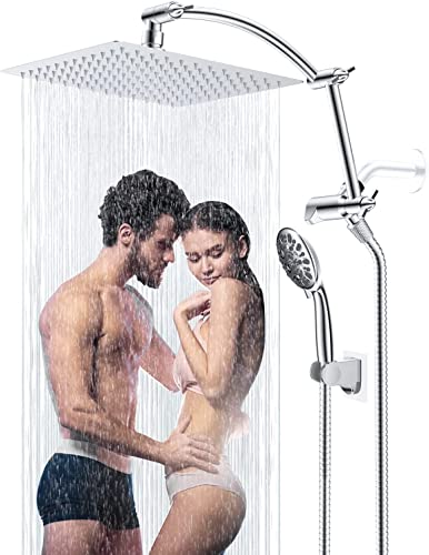 Hibbent All Metal Shower Head,10'' High Pressure Rain Shower Head/Handheld Showerhead Combo with 16'' Adjustable Arc-shaped Shower Extension Arm, 7-Spray, 71'' Hose Adhesive Showerhead Holder, Chrome Hibbent All Metal Shower Head,10'' High Pressure Rain Shower Head/Handheld Showerhead Combo with 16'' Adjustable Arc-shaped Shower Extension Arm, 7-Spray, 71'' Hose Adhesive Showerhead Holder, Chrome
