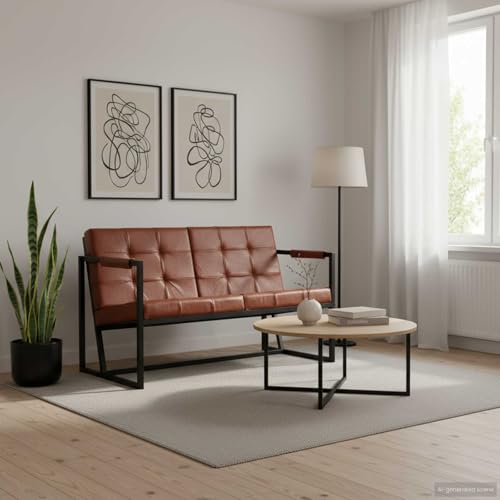 Molumvel Brown Goat Leather Sofa 2-Seater Industrial Chic Design with