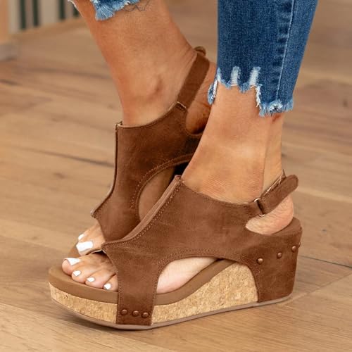 Sandals for Women 2025,Wedge Sandals for Women,Women's Open Toe Espadrilles Platform Ankle Strap Comfortable Cork Heeled Wedges Casual Summer Dress Shoes,Ladies Casual Summer Shoes2
