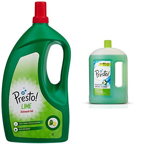 Image of Amazon Brand - Presto! Dish Wash Gel - 2 L (Lime) and Amazon Brand - Presto! Disinfectant Surface /Floor Cleaner - 2 L (Jasmine)