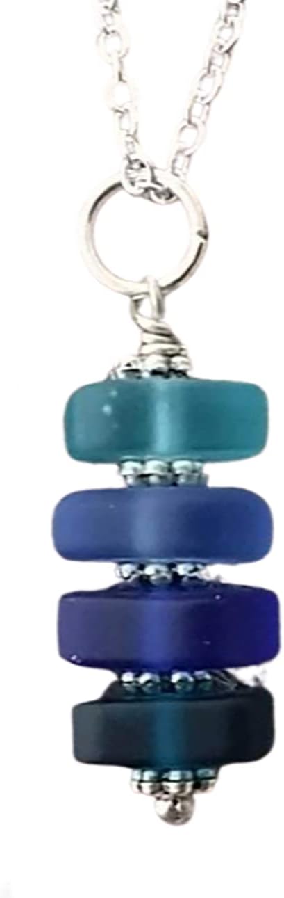 Handmade in Hawaii, Four small blue sea glass necklace, (Hawaii Gift Wrapped, Mother's Day Gift)