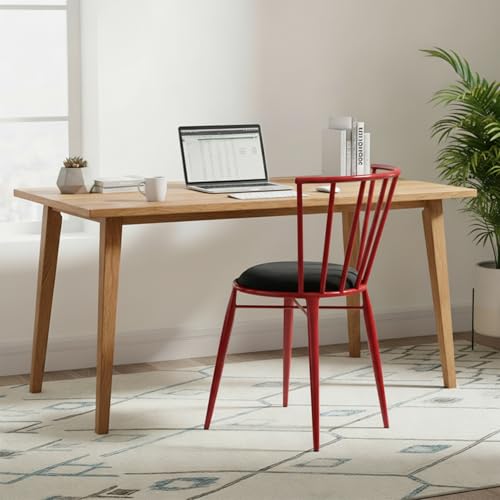 Image of Amazon Brand- Solimo Iron Chair with Cushioned Seat | Comfortable & Plush Seating | Rustic Finish | Durable Metal Frame | Ideal for Living Room, Dining & Bedroom | Set of 2 | Red
