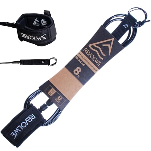 Revolwe RE181-BLK-LE105 8' Premium Surfboard Leash Made From Recycled Materials Surf Leash 8' Surf Board Leash cover