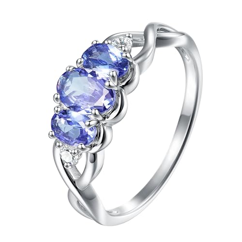 Real Morganite, Ethiopian Opal, or Tanzanite 3 Stone Oval Infinity Band Ring in 925 Sterling Silver | Gemstone Rings for Women, Gifts for her, Birthstone ring Size 5-10 (Tanzanite, 8)