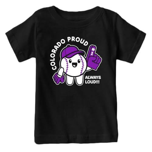 Colorado Proud, Always Loud Kid's T-Shirt for Baseball Fans (Black Shirt, YM)