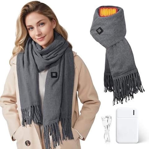 SHINEHOME Heated Scarf for Women Men Rechargeable with 5000mAh Battery Electric Heated Scarf, 3 Heating Levels Neck Heated Pad for Christmas Thanksgiving Birthday Valentine's Day Gifts- Grey Cover