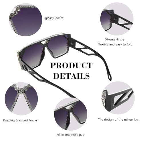 YOGFIT Oversized Square Diamond Sunglasses for Women Fashion Sparkling Crystal Retro Disco Sunglasses3