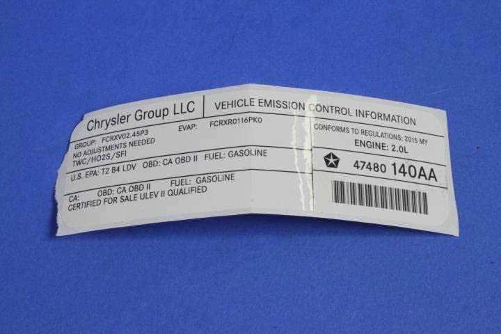 Vehicle Emission Control Information Label