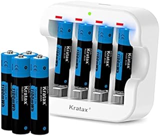 Kratax Rechargeable AAA Lithium 1.5V Batteries-Full Recharged 8-Pack with 1H Fast Charger for Household Office Device,1100mWh High-Capacity Long-Lasting,1600Cycles,Constant Output(8AAA+1Charger)