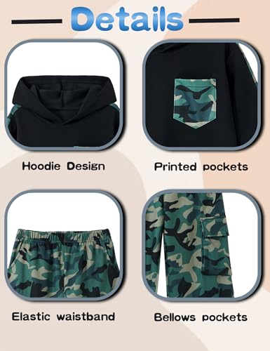 Image of mksodopy Boys Clothes Long Sleeve Hoodie and camouflage cargo pants Boy Outfits for 6-16 Years