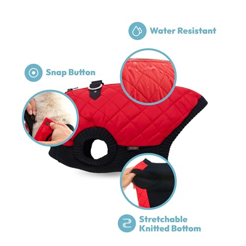 Image of Gooby Fashion Vest Dog Jacket, Orange, Small | Quilted bomber, water-resistant; Stretch knit bottom; Dual D-ring leash; Pain-free zipper guard; Warm