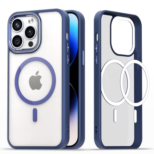 Image of Pikkme Back Cover for iPhone 14 Pro Max | Shockproof | Mag-Safe Compatible | Hard Transparent Back | Premium Raised Camera Protection | Bumper Case (Blue Mag-Safe)