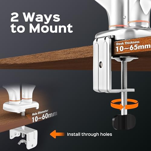 Image of iVOOMi Power X2 White Dual Monitor Stand for Desk with 100 x 100mm VESA Mount, Adjustable Gas Spring Monitor arm with Grommet Mounting Base for 15-34'' 2-20 kgs Screens, 1 Year Warranty