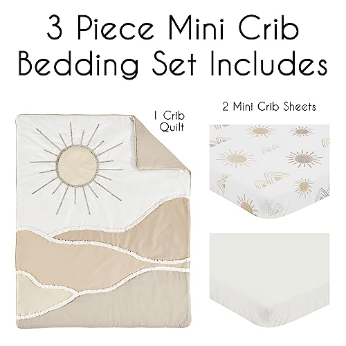 Image of Sweet Jojo Designs Boho Desert Sun Taupe Boy Girl Gender Neutral Unisex Baby Mini Crib Bedding Set Infant Nursery Room Newborn Blanket Portable Pack n Play Sheets 3pc Beige Ivory Bohemian Sun Mountain