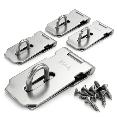 QWORK® 4 Piezas Cerrojo para Candado, 82 mm Candado Cerrojo de 304 Acero Inoxidable con Tornillos, Portacandados Cerrojo para Puerta para Puerta, Cobertizo, Ventana, Cajón