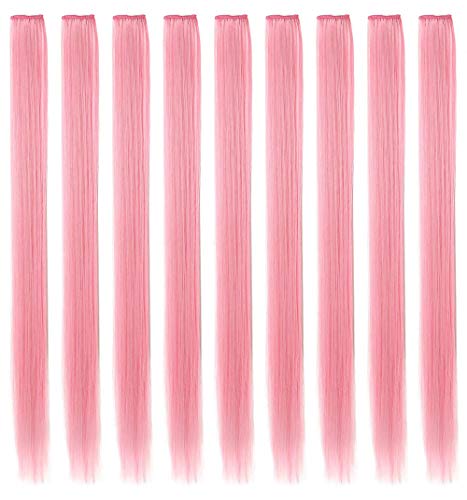 Rhyme 9 PCS Smoke Pink Hairpieces Colored Hair Extensions Clip in/On for America Girls and Kids Dolls Wig Pieces for Kids Princess Party Highlight (Light Pink)