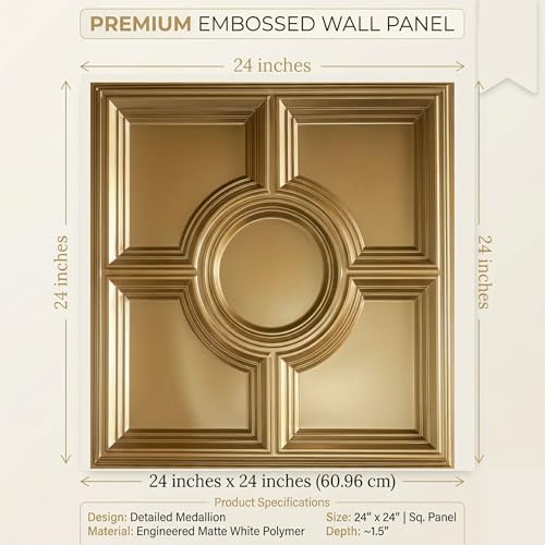 Image of Kayra Decor PVC Ceiling Panel 60x60 cm|Regal Medallion Design Champagne Gold|12 Tiles Cover 48 Sq Ft| Modern False Ceiling|Royal & Elegant Finish