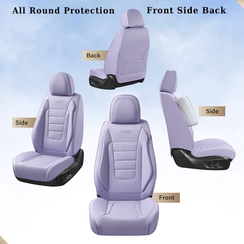 Image of Coverado Car Seat Covers Full Set, Nappa Leather Seat Covers for Cars, Car Seat Protector Car Seat Cushion, Front and Back Seat Protectors Cushions Universal Fit for Most Cars Vehicles(Purple)