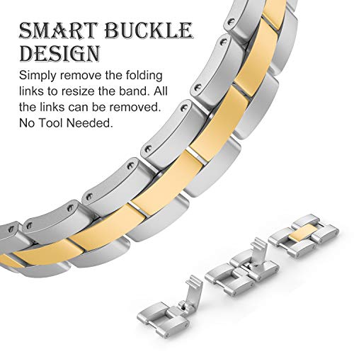 Image of Wearlizer Pure Gold Silver Compatible with Apple Watch Band 38 /40 /41 /42mm Womens Color 2-Tone Bling Rhinestone Metal Strap X-Link Bracelet for iWatch Series 11 10 9 8 7 6 5 4 3 SE /Ultra 3 2 1